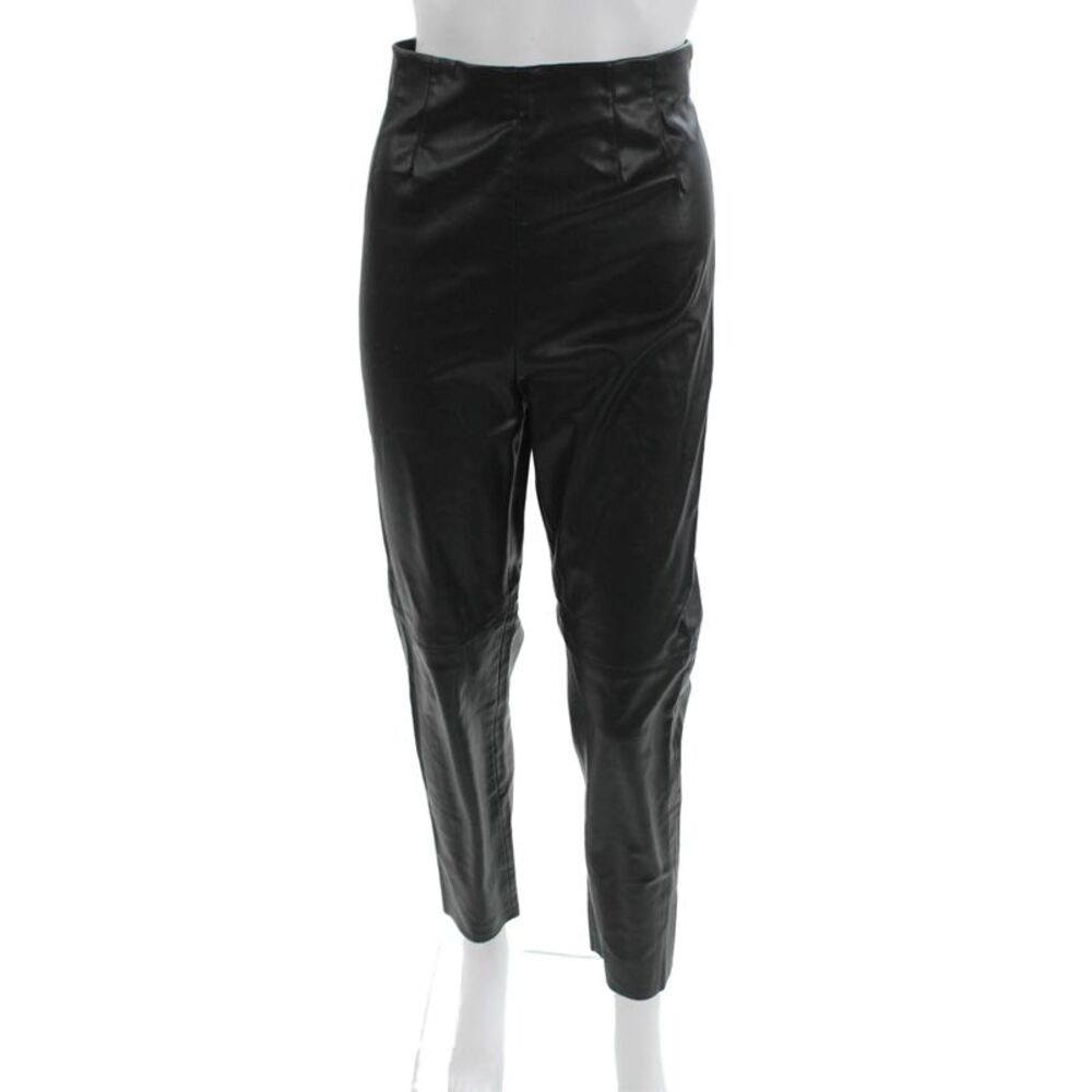 Zara Women Ankle Cropped Biker Black Polyurethane Pants Size L